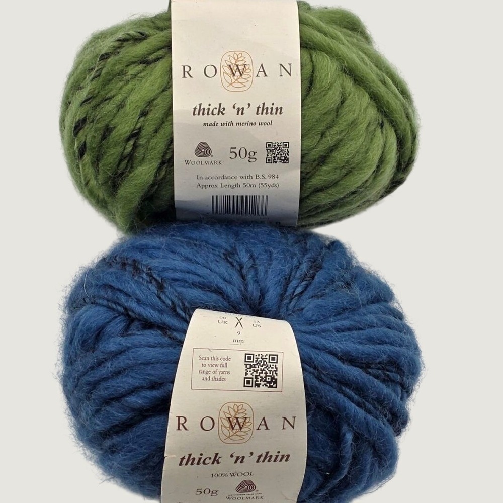 Rowan Thick 'n' Thin Yarn Lot 2 Skeins 100% Merino Wool Blue Green Chunky 50g